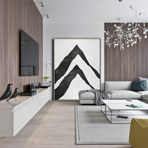 Original Extra Large Wall Art,Black And White Minimal Painting On Canvas - Modern Paintings